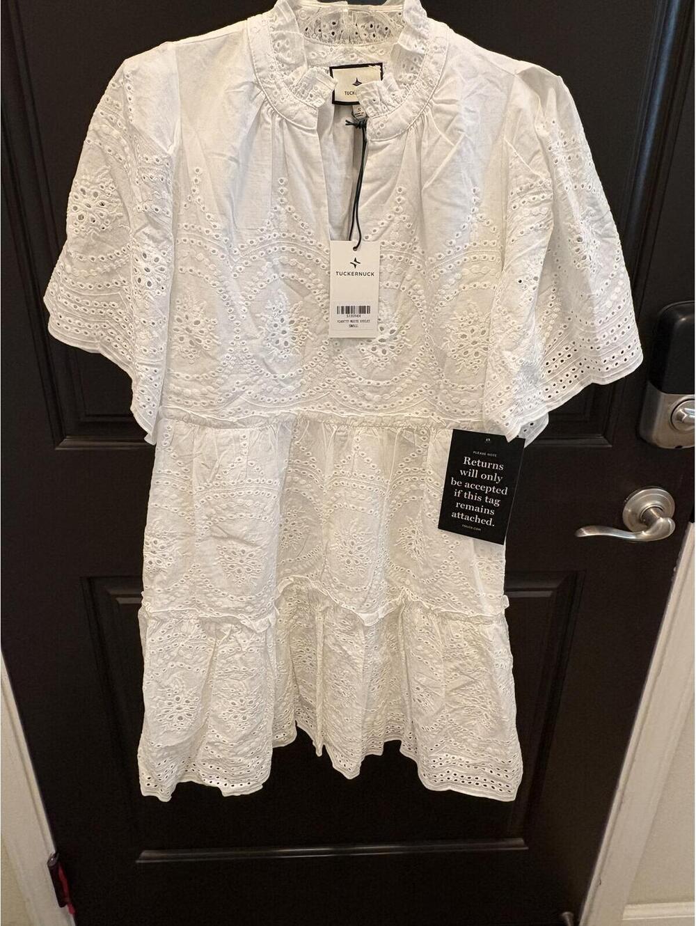 Tuckernuck White Eyelet 100%Cotton Dress Cottagecore Chic Small NWT